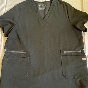 Women's FIGS Limited Edition Accra Black Palm Leaf Feather Scrub Top